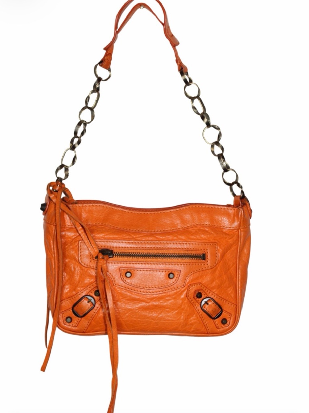 Balenciaga Orange Leather Hip Motorcycle Bag
